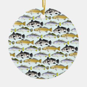 Décoration En Céramique Seatrout et motif de tambour dans le bleu