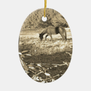 Décoration En Céramique Sepia ton cheval Brown et clôture