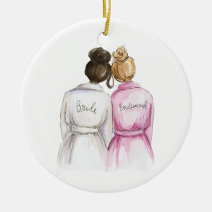 Décoration En Céramique Serez-vous mon BM ? Dk Br Bun Bride Dk Bl Bun Maid