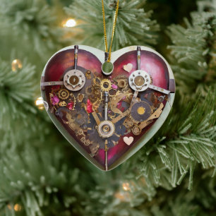 Décoration En Céramique Série Steampunk Rouge à Coeur Buff