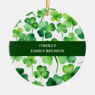 Décoration En Céramique Shamrock d'aquarelle du nom de famille irlandais
