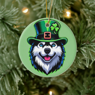 Décoration En Céramique Shamrock irlandais Sibérie Husky Dog Jour de la Sa