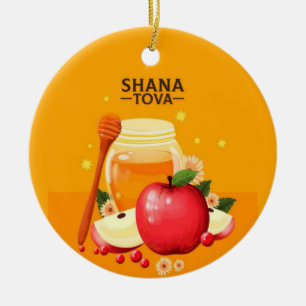 Décoration En Céramique Shana Tova Illustrations Pommes et Miel Moderne
