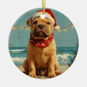 Décoration En Céramique Shar Pei Chien Noël Vintage Plage