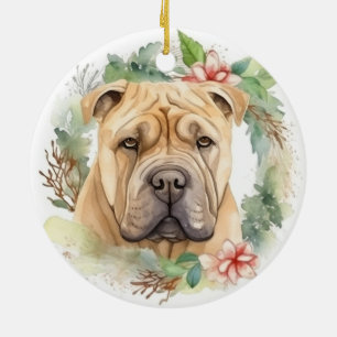 Décoration En Céramique Shar Pei Christmas Wreath Festive Pup