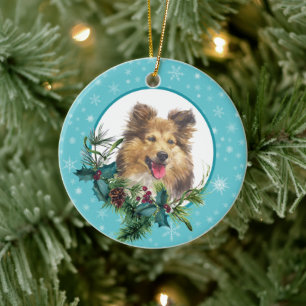 Décoration En Céramique Shelter Dog Snowflake Blue Frame Holiday Bouquet