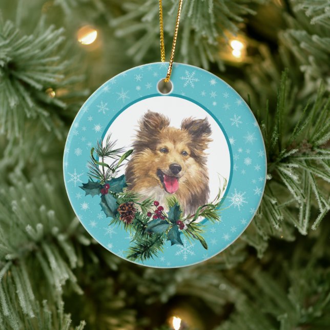 Décoration En Céramique Shelter Dog Snowflake Blue Frame Holiday Bouquet (Arbre)