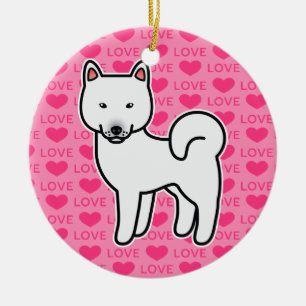 Décoration En Céramique Shiba Inu Cœurs d'Amour Blancs