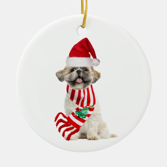 Décoration En Céramique Shih tzu Avec Casquette Scaft Noël (Devant)