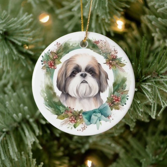 Décoration En Céramique Shih Tzu Christmas Wreath Festive Pup (Arbre)