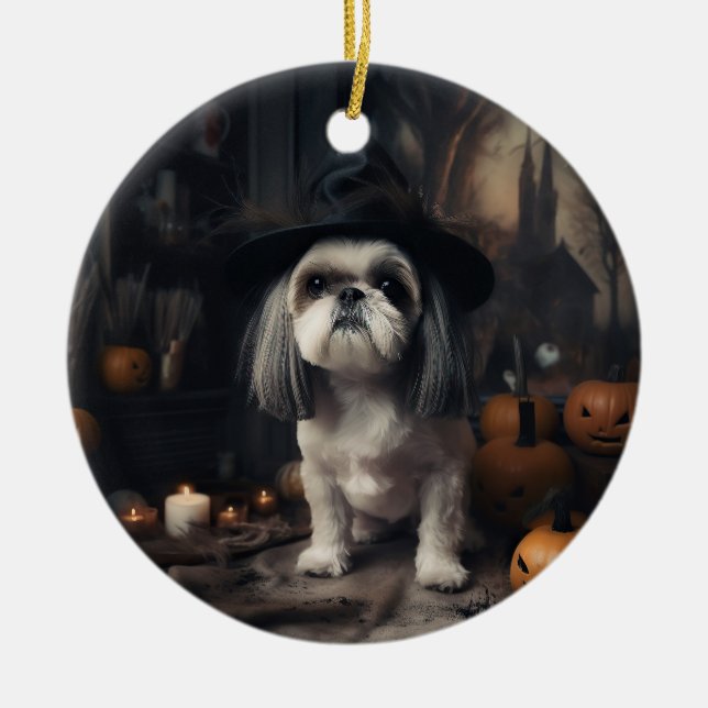 Décoration En Céramique Shih Tzu Citrouilles Halloween effrayant (Devant)