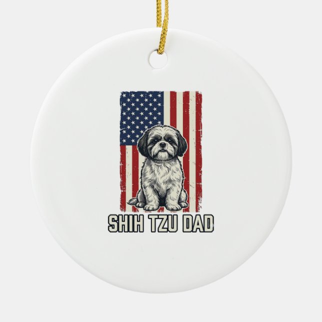 Décoration En Céramique Shih Tzu Dad Patriotic Flag Vintage Dog Shirt_1 (Devant)