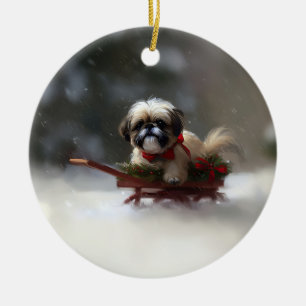 Décoration En Céramique Shih Tzu Noël neige hiver
