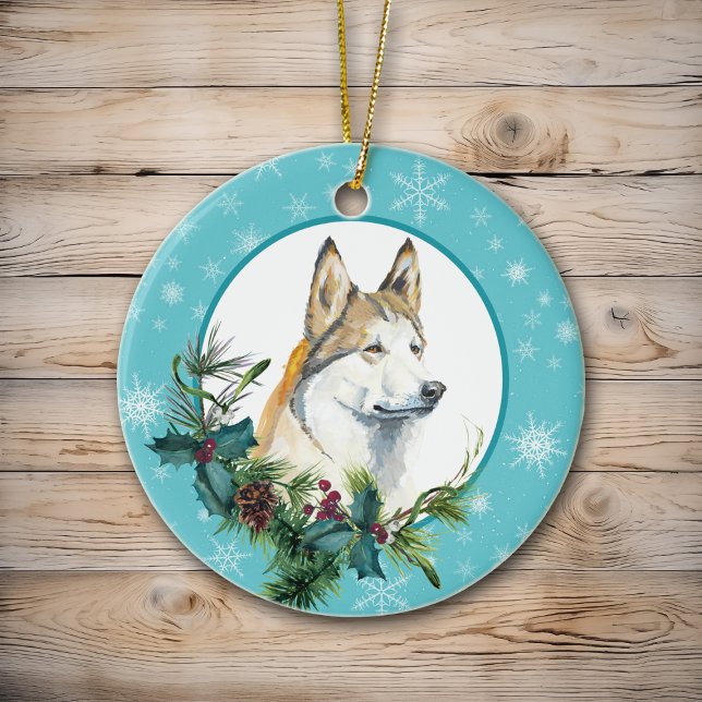 Décoration En Céramique Sibérie Husky À feuillage persistant Blue Snowflak (Créateur téléchargé)