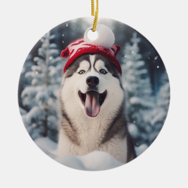 Décoration En Céramique Sibérie Husky Chien de Noël Keepsaké (Devant)