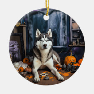 Décoration En Céramique Sibérie Husky Citrouille Halloween effrayant