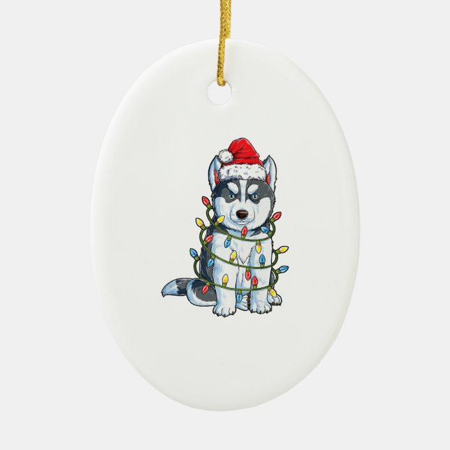 Décoration En Céramique Sibérien Husky Père Noël Noël Lumières Noël (Devant)