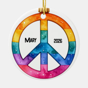 Décoration En Céramique Signe de paix hippie personnalisé des années 1970