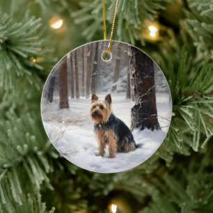 Décoration En Céramique Silencieux Terrier Laisser Il Neige Noël