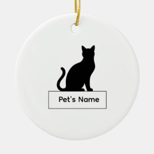 Décoration En Céramique Silhouette de Chat Personnalisée Noël Nom d'Animal