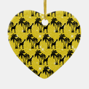 Décoration En Céramique Silhouette de girafe feuilles de palmier tropical 