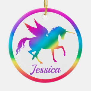 Décoration En Céramique Silhouette de licorne dégradé arc-en-ciel pour enf
