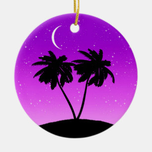 Décoration En Céramique Silhouette de palmier, violet crépusculaire avec é