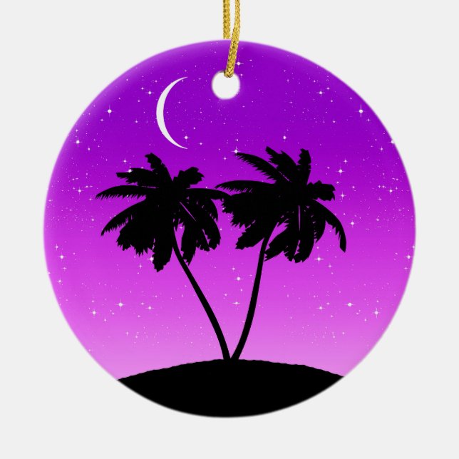 Décoration En Céramique Silhouette de palmier, violet crépusculaire avec é (Devant)