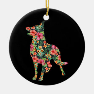 Décoration En Céramique Silhouette Florale de Chien Drôle Berger Allemand