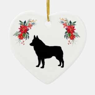 Décoration En Céramique Silhouette Schipperke avec le nom Poinsettia