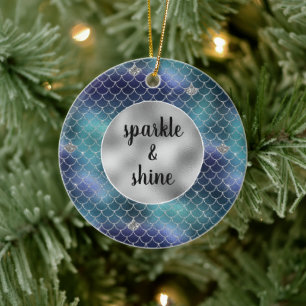 Décoration En Céramique Silver Aqua Blue Mermaid Glitz