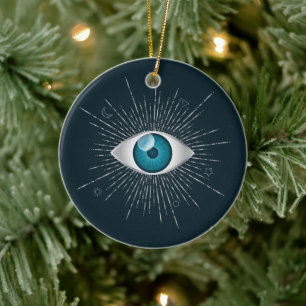 Décoration En Céramique Silver et bleu Turquoise Mystic Aqua Eye Evil Naza