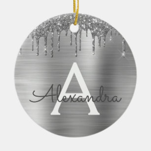 Décoration En Céramique Silver Glitter Brushed metal Monogram