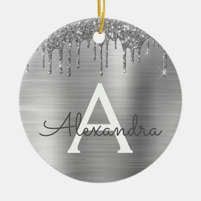 Décoration En Céramique Silver Glitter Brushed metal Monogram (Devant)