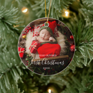 Décoration En Céramique Simple Cute Elegant Photo Baby's First Christmas