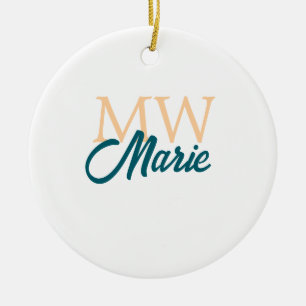 Décoration En Céramique simple minimal ajouter nom monogramme orange bleu