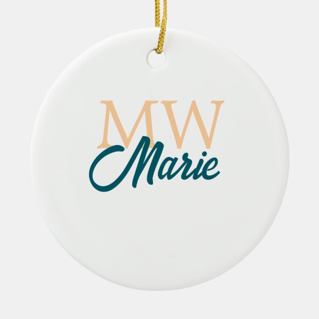 Décoration En Céramique simple minimal ajouter nom monogramme orange bleu  (Devant)