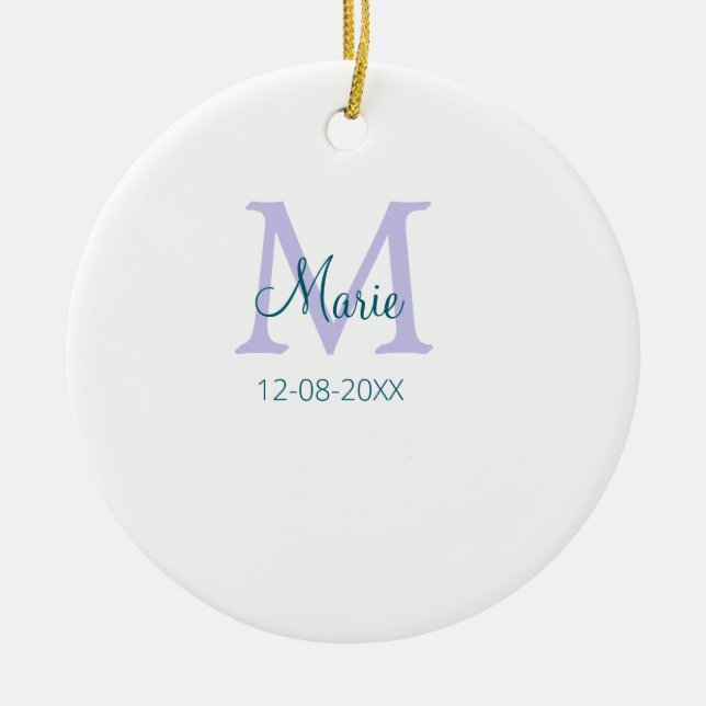 Décoration En Céramique simple minimum ajouter nom monogramme violet vert  (Devant)