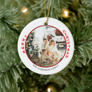 Décoration En Céramique Simple Rouge Joyeux Noël Famille Photo