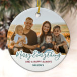 Décoration En Céramique Simple vert rouge tendance mignonne Merry Tout<br><div class="desc">Joyeux tout et un Joyeux toujours - Décorez votre arbre ou envoyez un cadeau spécial avec ce super mignon ornement personnalisé de vacances photo de famille. Ajoutez votre photo préférée, et personnalisez avec le nom et l'année. Visitez notre collection pour les cartes, cadeaux et décors maison correspondants. DROIT D'AUTEUR ©...</div>