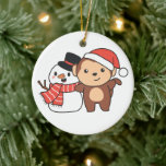 Décoration En Céramique Singe Avec Snowman En Hiver Pour Noël Cerami<br><div class="desc">Monkey with a snowman en hiver pour Christmas - a snowman for winter and Christmas. A winter greeting in the cold season for the holidays. Christmas monkey with snowman.</div>