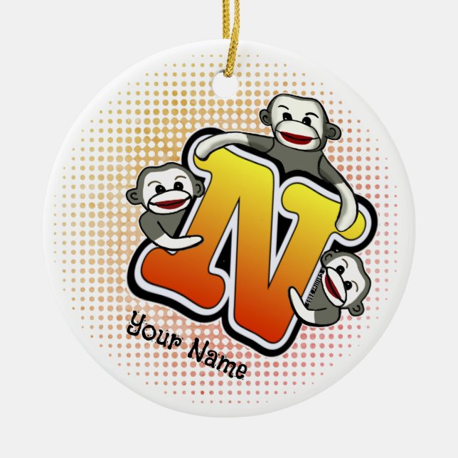 Décoration En Céramique singe chaussette Monogram N  (Devant)