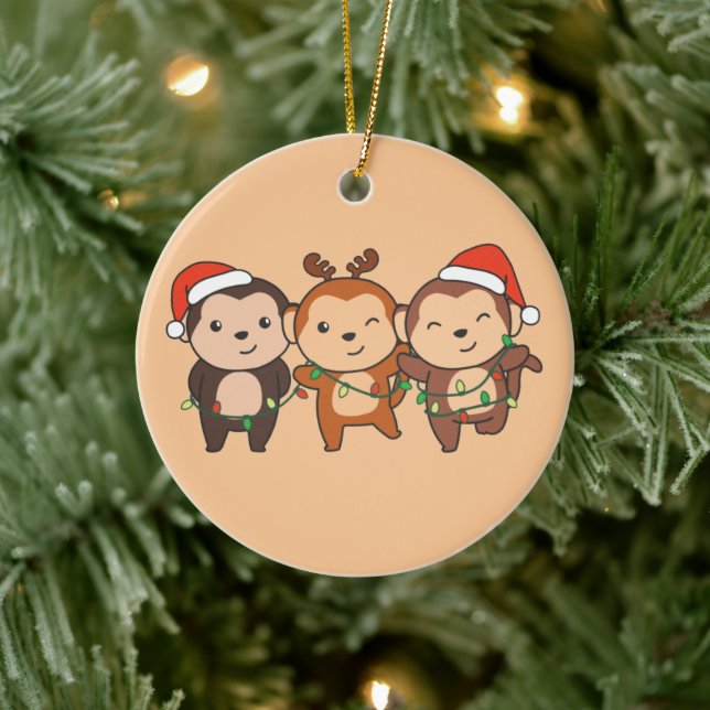 Décoration En Céramique Singe Noël Animaux de Noël Mignons Singes Ce (Arbre)