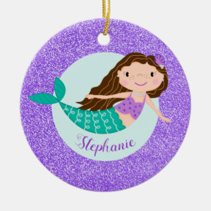 Décoration En Céramique Sirène Strass Violet Nom Personnalisé