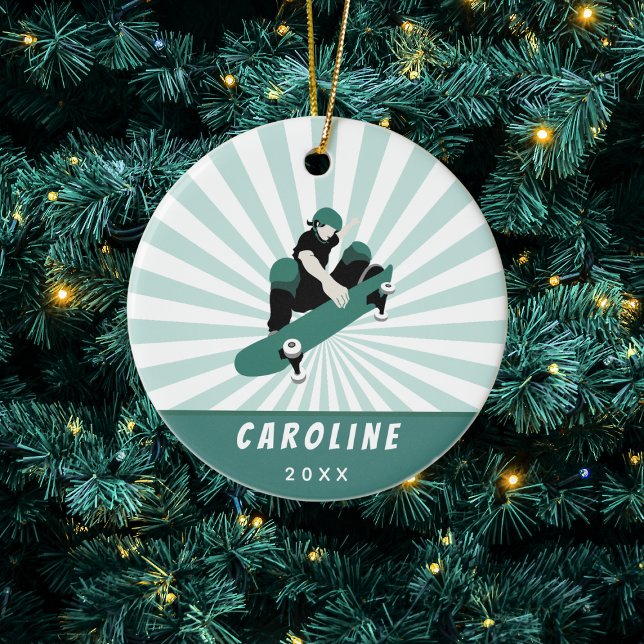 Décoration En Céramique Skateboard Girl Custom Skater Name Kids (Créateur téléchargé)