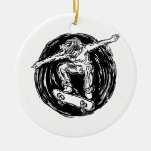 Décoration En Céramique Skater légendaire faisant du ski de fond en milieu