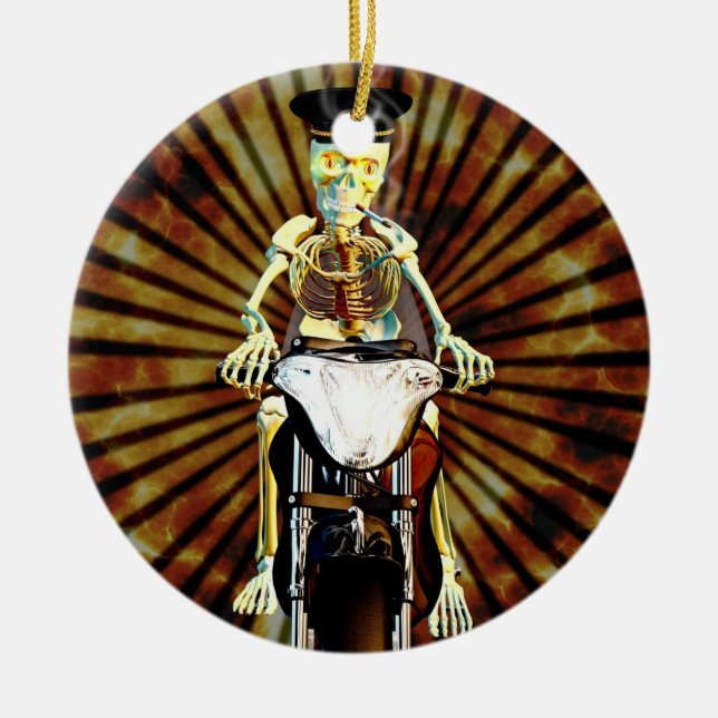 Décoration En Céramique Skeleton biker fumer une cigarette (Devant)