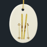 Décoration En Céramique Skis Et Poles D'Or | Retro Ski Illustration<br><div class="desc">Ski alpin moderne,  ski,  design sur le thème du skieur avec skis dorés et bâtons dorés. Simple illustration de ski en or de vacances festives pour les amateurs de ski.</div>