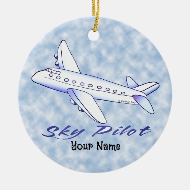 Décoration En Céramique Sky Pilot Avion Bleu  (Devant)