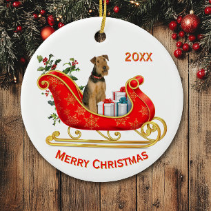 Décoration En Céramique Sleigh de Noël Airedale Terrier Chien